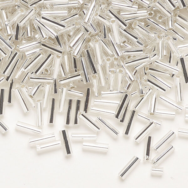 Bugle bead, Dyna-Mites™, glass, silver-lined translucent clear, #3. Sold per 35-gram pkg. image number 0