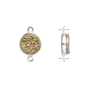 Druzy agate / sterling silver 1pkg1, electrocoated hand-cut flat round link 11mm
