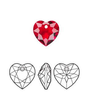 Drop 2pk Siam, Crystal Passions® 10.5mm pendant heart cut 6432