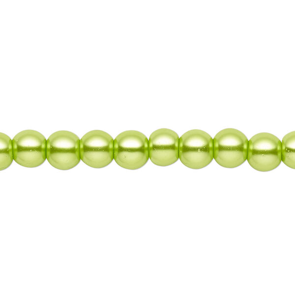 Bead, crystal pearl, lime green, 5-6mm round. Sold per pkg of (2) 15-1/2" to 16" strands, approximately 130 beads. image number 0
