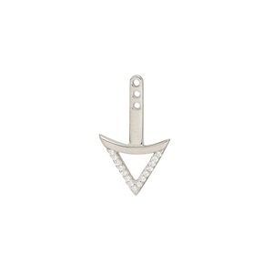 Earring jacket 1pkg1 rhodium-plated sterling silver / cubic zirconia, 19.5x12 micro-pavé arrow / 3 closed loop / single-sided, clear