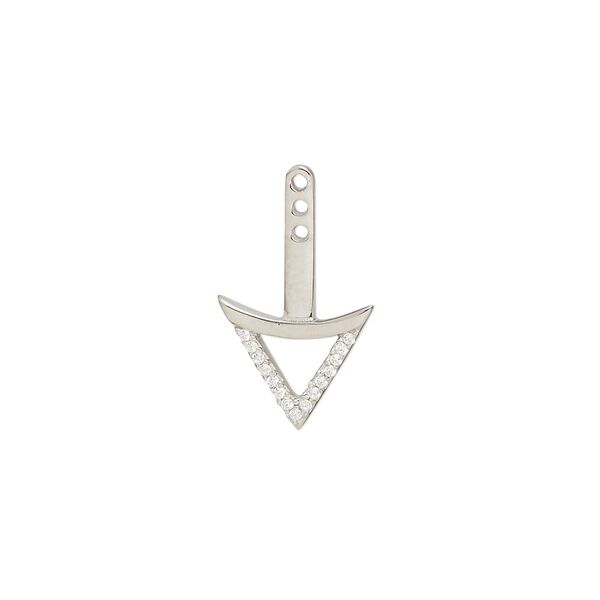 Earring jacket 1pkg1 rhodium-plated sterling silver / cubic zirconia, 19.5x12 micro-pavé arrow / 3 closed loop / single-sided, clear image number 0