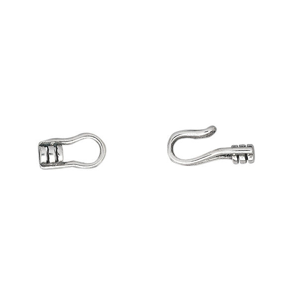 Clasp, hook-and-eye, sterling silver, 16x6mm with crimp ends, 1.5mm inside diameter. Sold individually. image number 0