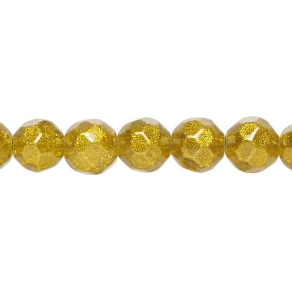Bead, glass, opaque gold, 8mm faceted round. Sold per 8-inch strand, approximately 25 beads. image number 0