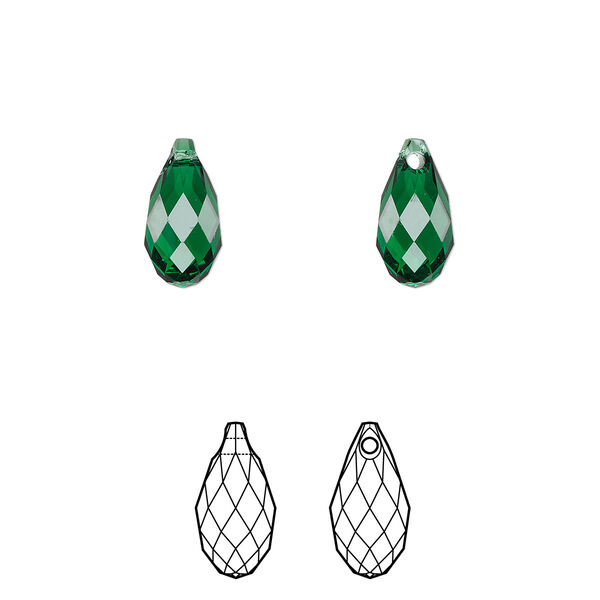 Briolette 24pk majestic green, Crystal Passions® 11x5.5mm pendant drop 6010 image number 0