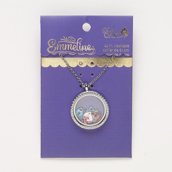 Necklace, glass / enamel / silver- / antique silver-finished "pewter" (zinc-based alloy) / steel, multicolored, 30mm round with mixed designs, 24 inches with 2-inch extender chain and lobster claw clasp. Sold individually. image number 0