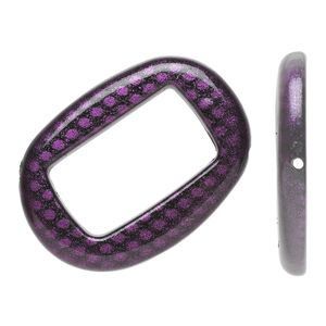Bead, acrylic, purple and black, 45x32mm diagonally drilled flat open oval with snakeskin design and 29x17mm center hole. Sold per pkg of 24.
