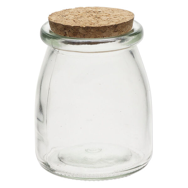 Bottle, glass and cork, clear, 3-1/4x2-1/2 inch with cork stopper and 1-1/2-inch opening. Sold individually. image number 1