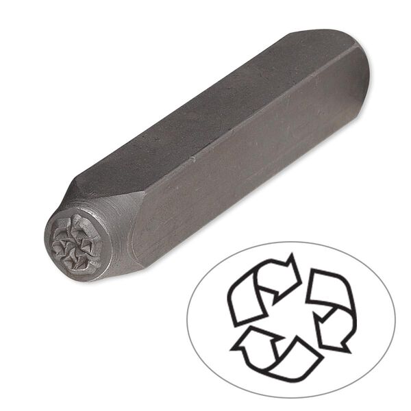 Stamp punch, tempered chrome vanadium steel, 6mm recycle symbol, 2-3/4 x 3/8 inches. Sold individually. image number 0