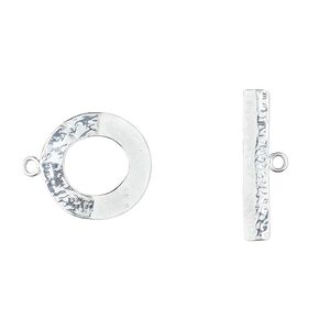 Clasp toggle 1pkg1 sterling silver, 25mm hammered wavy round, 1-strand