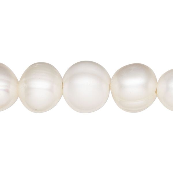Pearl, cultured freshwater (bleached), white, 10.5-12mm semi-round, C- grade, Mohs hardness 2-1/2 to 4. Sold per 8-inch strand, approximately 18-22 beads. image number 0