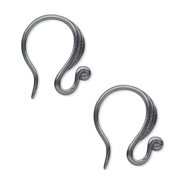 Ear wire French hook JBB Findings 1pkg2 gunmetal-plated, 18mm / lines, 16 gauge brass 1 pair image number 0