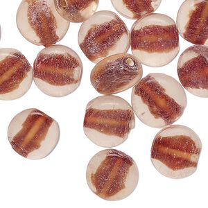 Bead, glass, translucent purple and orange, 11x10mm flat round. Sold per 2-ounce pkg, approximately 45 beads.