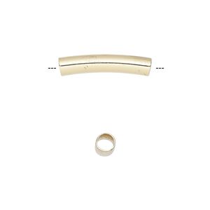 Bead, gold-finished brass, 20x4mm curved round tube. Sold per pkg of 10.