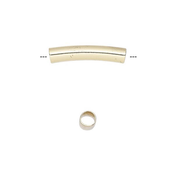 Bead, gold-finished brass, 20x4mm curved round tube. Sold per pkg of 10. image number 0