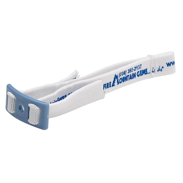 Spool Tamer™, polyester and plastic, white and blue, 10mm wide cord with 25x12.5mm curved buckle and 3mm hole, adjustable from 1-4 inches. Sold per pkg of 2. image number 0