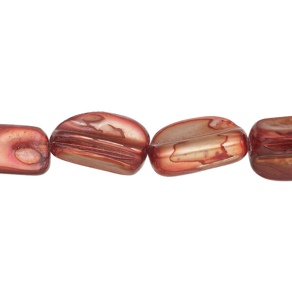 Mother-of-pearl shell 1pkg1, stick bead 15 inch dark red-orange 15x6mm-16x10mm image number 0