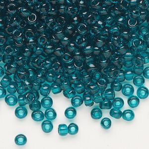 Seed bead, Dyna-Mites™, glass, transparent teal, #6 round. Sold per 40-gram pkg.