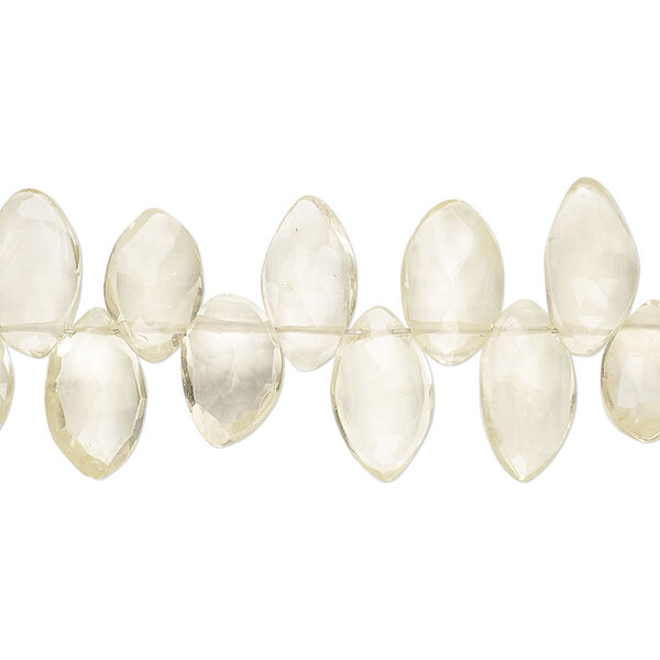Bead, lemon quartz (heated), 9x5mm-12x7mm hand-cut top-drilled faceted puffed marquise with 0.4-1.4mm hole, B grade, Mohs hardness 7. Sold per 9-inch strand. image number 0
