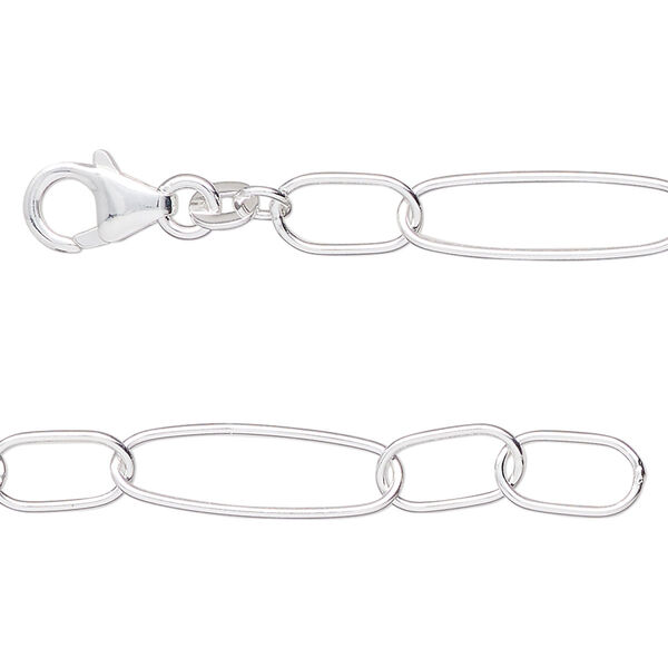 Sterling silver 1pkg1, oval long and short chain 18 inch 7mm image number 0