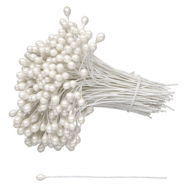 Hair pin, steel and plastic, white, 6x4mm teardrop. Sold per bundle, approximately 300 components. image number 0