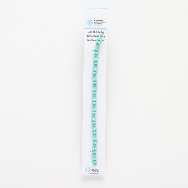 Bead, Czech pressed glass, opaque aqua green, 4x4mm faceted barrel and 6x4mm flower cone. Sold per pkg of 40. image number 0