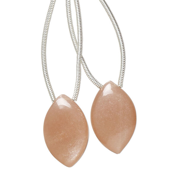 Peach moonstone 1pkg2, hand-cut top-drilled puffed marquise bead natural B grade, 18x11mm image number 0