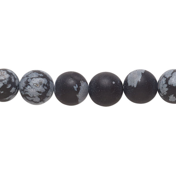 Bead, snowflake obsidian (natural), matte, 8mm round, B grade, Mohs hardness 5 to 5-1/2. Sold per 8-inch strand, approximately 20-25 beads. image number 0