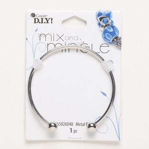 Bracelet, bangle, steel, pkg/1, silver finish, 3mm with twist-off bead end.