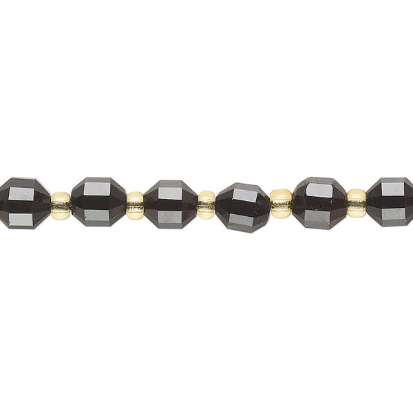 Bead, black onyx (dyed), 6mm faceted drum, B grade, Mohs hardness 7. Sold per 8-inch strand, approximately 20 beads. image number 0