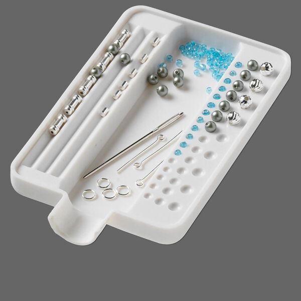Sorting tray, acrylic, white, 4x2-1/2 inch rectangle with funnel. Sold individually. image number 0