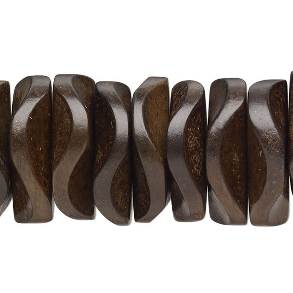 Bead, greywood (waxed), pkg/4 inches, grey brown, 21x5.5mm-23x6.5mm hand-cut wavy rondelle. image number 0