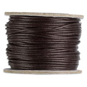 Cord, waxed cotton, brown, 1mm round. Sold per 25-yard pkg.