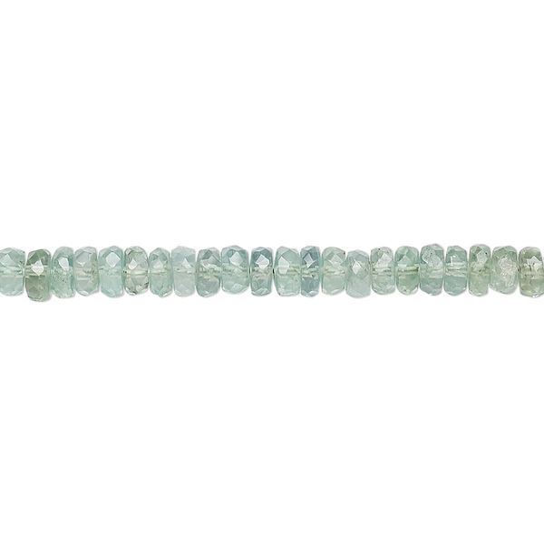 Bead, green kyanite (natural), mint green, 3x1mm-4x2mm hand-cut faceted rondelle, B+ grade, Mohs hardness 4 to 7-1/2. Sold per 8-inch strand, approximately 80-90 beads. image number 0