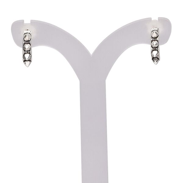 Earring, antiqued sterling silver, 10.5mm half hoop with spikes and post. Sold per pair. image number 0