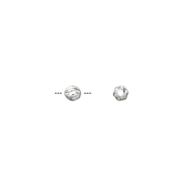 Bead, sterling silver, 4mm partially matte twisted corrugated round. Sold per pkg of 20. image number 0