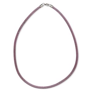 Necklace, brass mesh over leatherette cord with imitation rhodium-finished sterling silver, lavender/black, 3-4mm, 18-inch with lobster claw clasp. Sold individually.