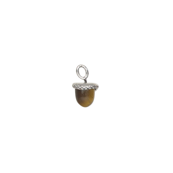 Charm 1pkg1, antiqued sterling silver and tigereye, 6.5mm 3-D acorn. image number 0