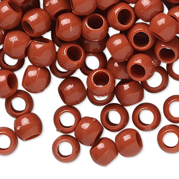 Pony bead, plastic, opaque red-brown, 7x5mm-7x6mm with 3.5mm hole. Sold per pkg of 1,000. image number 0