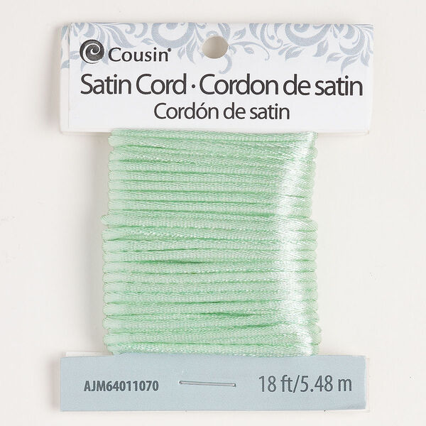 Cord, satin, mint green, 1mm round. Sold per 18-foot section. image number 0