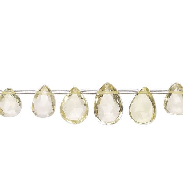 Bead, lemon quartz (heated), 6x4mm-10x7mm graduated hand-cut top-drilled faceted puffed teardrop, B grade, Mohs hardness 7. Sold per 4-inch strand, approximately 10 beads. image number 0