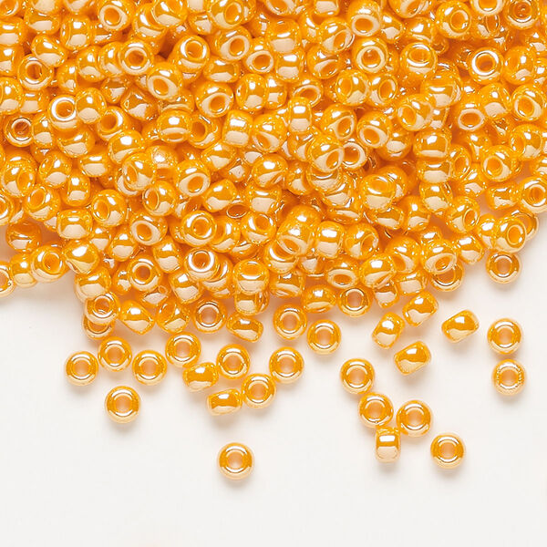 Seed bead, Miyuki, glass, pkg/50g, #8 rocaille, opaque luster mandarin orange, (RR-423). image number 0