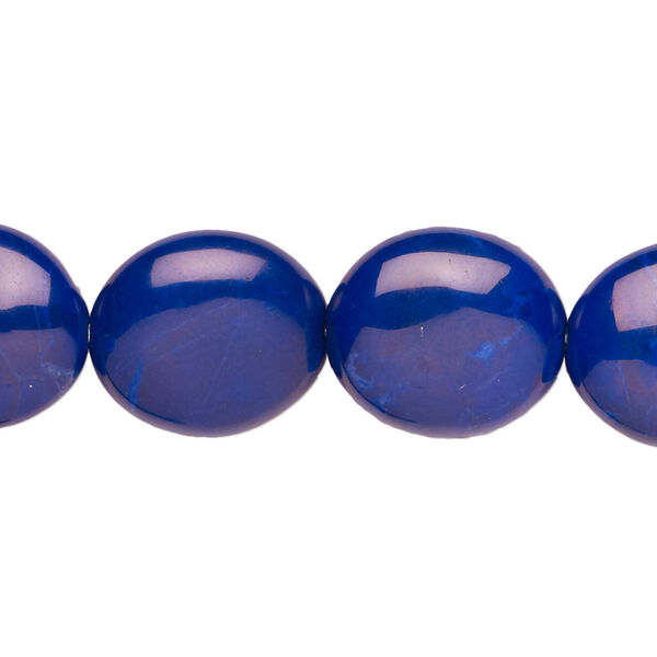 Bead, howlite (dyed), lapis blue, 16x14mm flat oval, B grade, Mohs hardness 3 to 3-1/2. Sold per 16-inch strand. image number 0