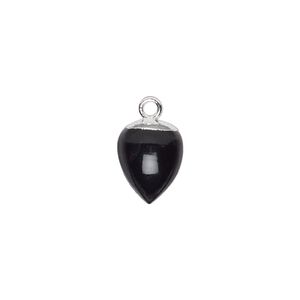Black onyx / sterling silver 1pkg1, electroplated hand-cut acorn drop 9x8mm