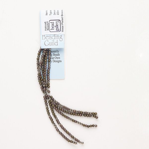 Bead, gunmetal-plated antique silver-finished brass, 2-3mm round. Sold per 20-inch strand, approximately 215 beads. image number 0