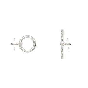 Clasp toggle 1pkg2 sterling silver, 8.5mm round, 1-strand