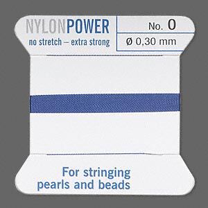 Thread, Griffin, nylon, blue, size #0. Sold per 2-meter card (approximately 78 inches).