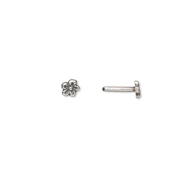 Brad, JBB Findings, antiqued silver-plated brass, 9x5mm with 5x5mm cherry blossom and 8x1.5mm post. Sold per pkg of 4. image number 0