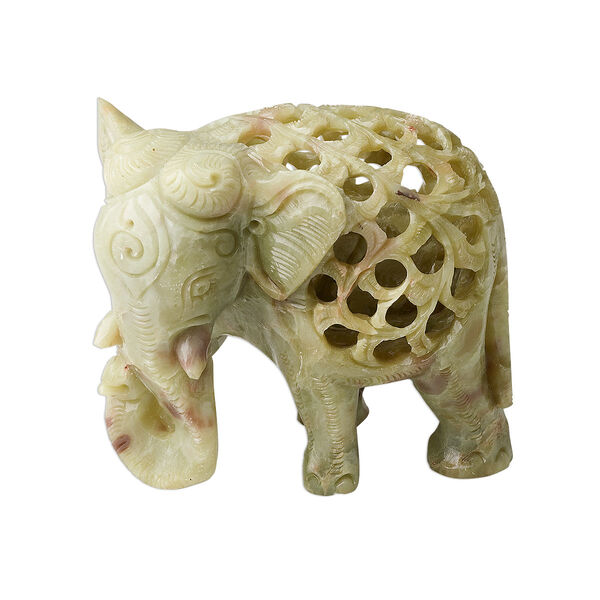 Carving, soapstone (natural), 4 x 3-1/4 inch hand-carved elephant, Mohs hardness 1 to 2-1/2. Sold individually. image number 0