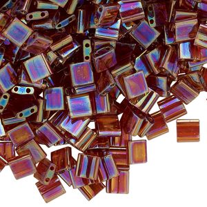 Seed bead, TILA®, glass, pkg/40g, 5mm full tila square, translucent rainbow root beer, (TL-257).